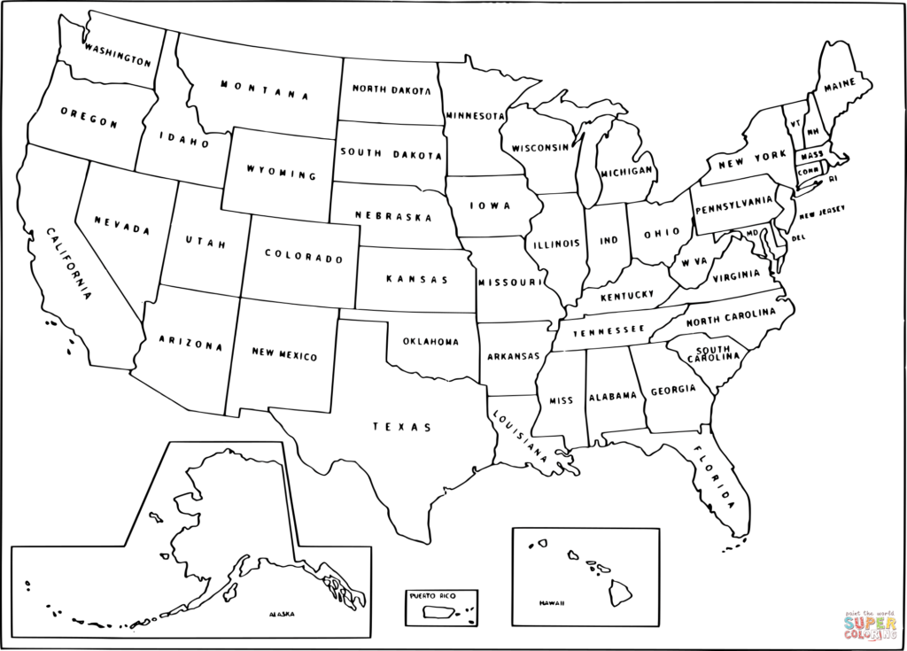 Printable United States Map Coloring Page