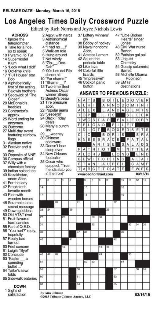 Printable Universal Crossword Printable Crossword Puzzles Seattle 