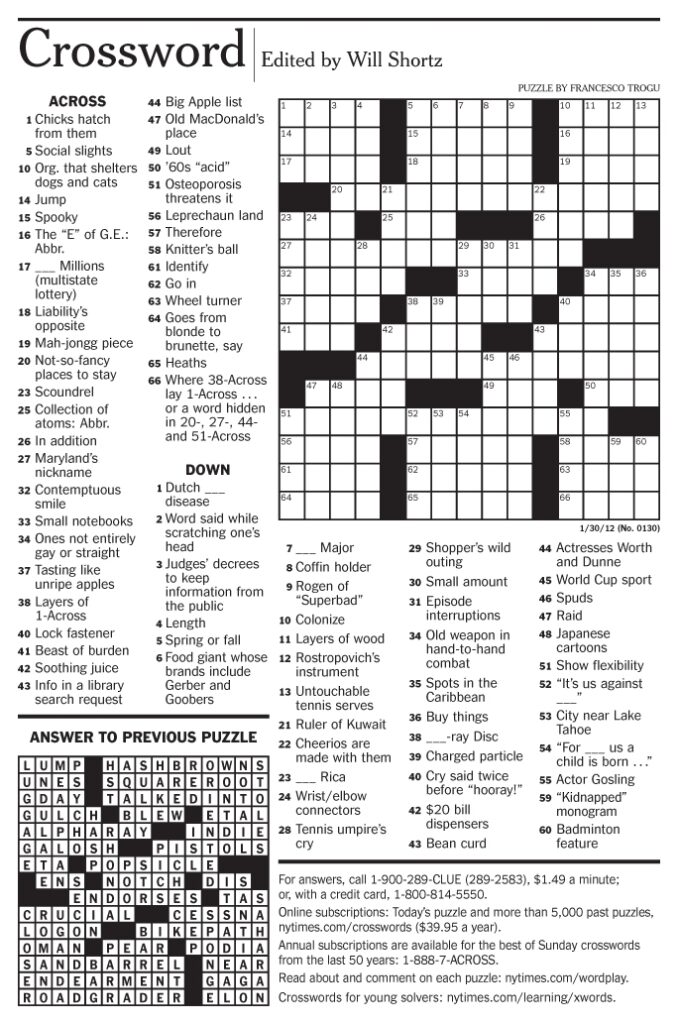 Printable Universal Crossword Printable Crossword Puzzles Seattle 