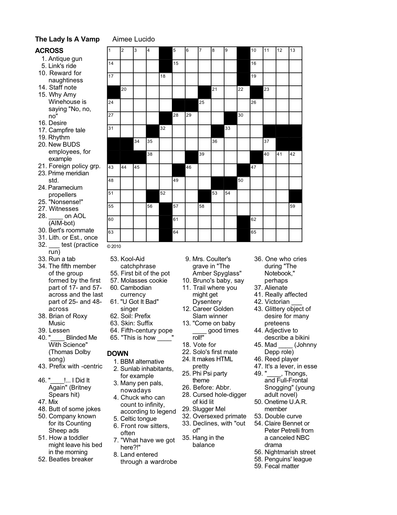 Printable Universal Crossword Puzzle