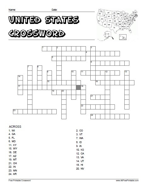 Printable USA Crossword Puzzle Printable Crossword Puzzles