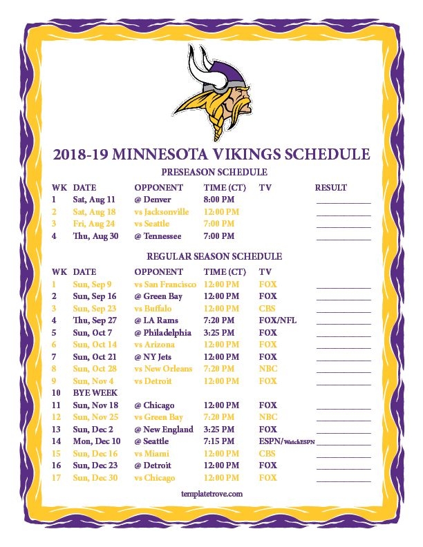 Printable Vikings Schedule 2023