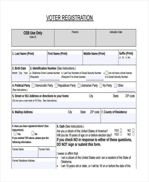 Printable Voter Registration Card