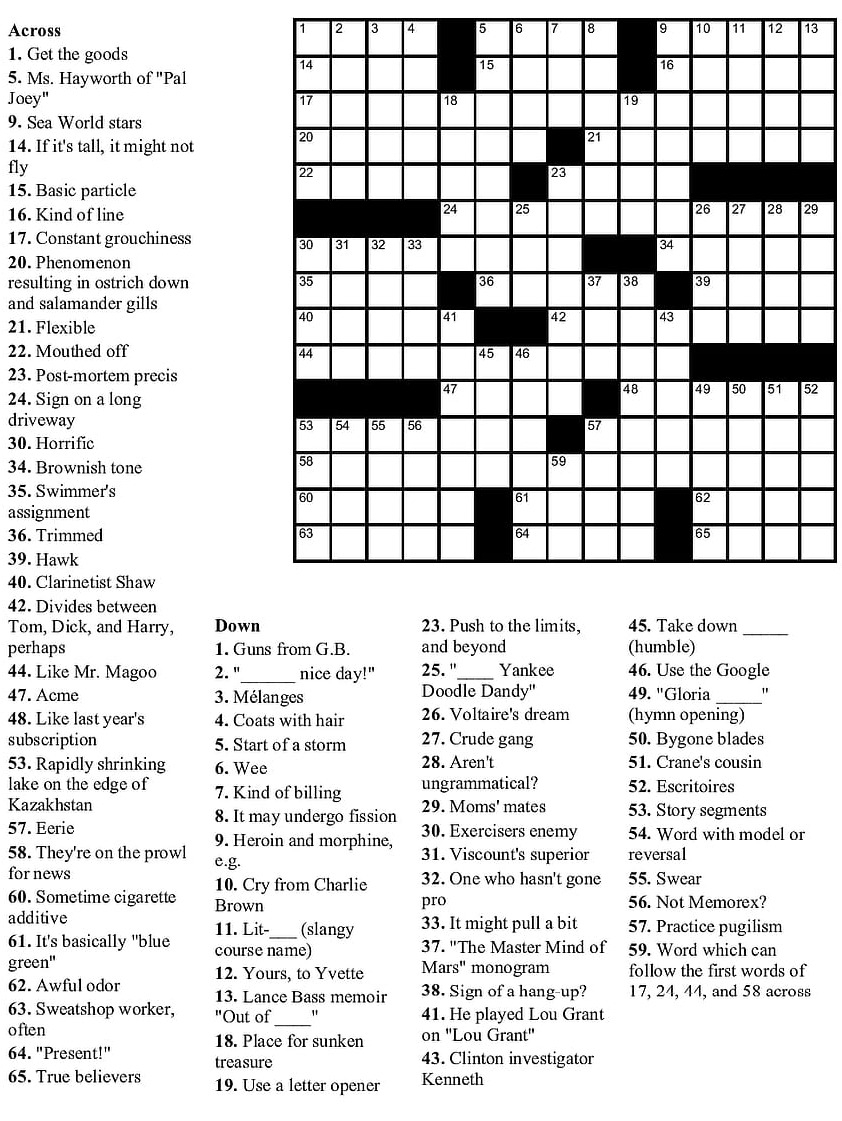 Printable Wall Street Journal Crossword Puzzle Printable JD