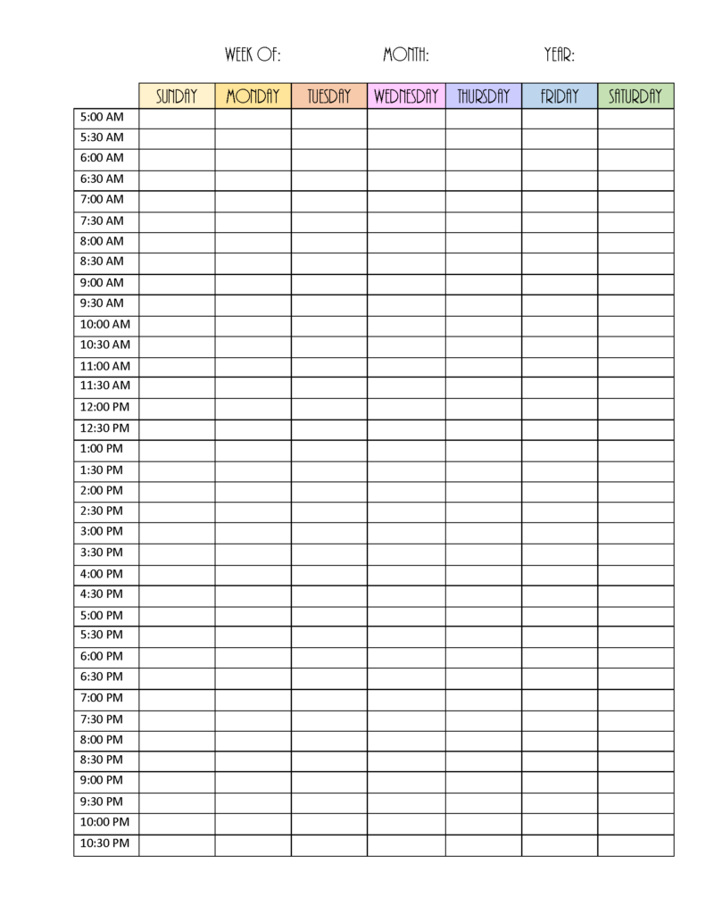 Printable Weekly Blank Calendar