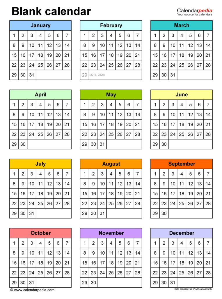 Printable Year Calendars