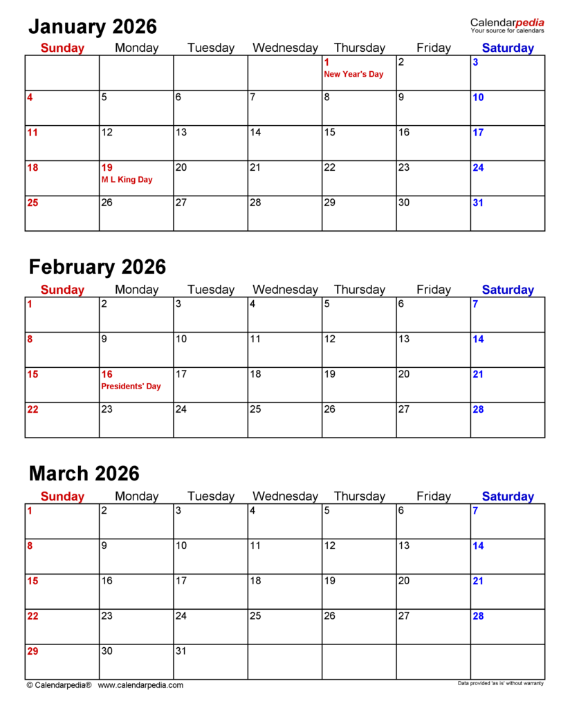 Quarterly Calendars 2026 Free Printable Excel Templates