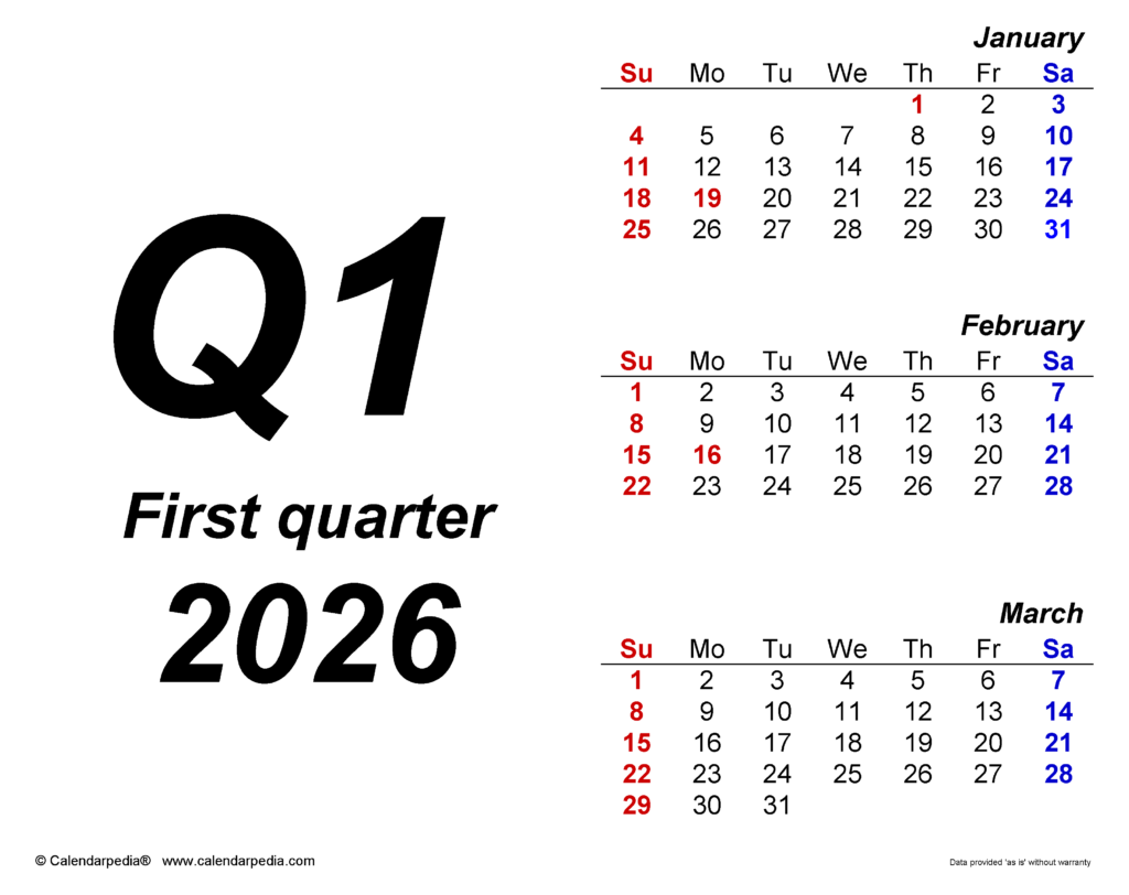 Quarterly Calendars 2026 Free Printable PDF Templates