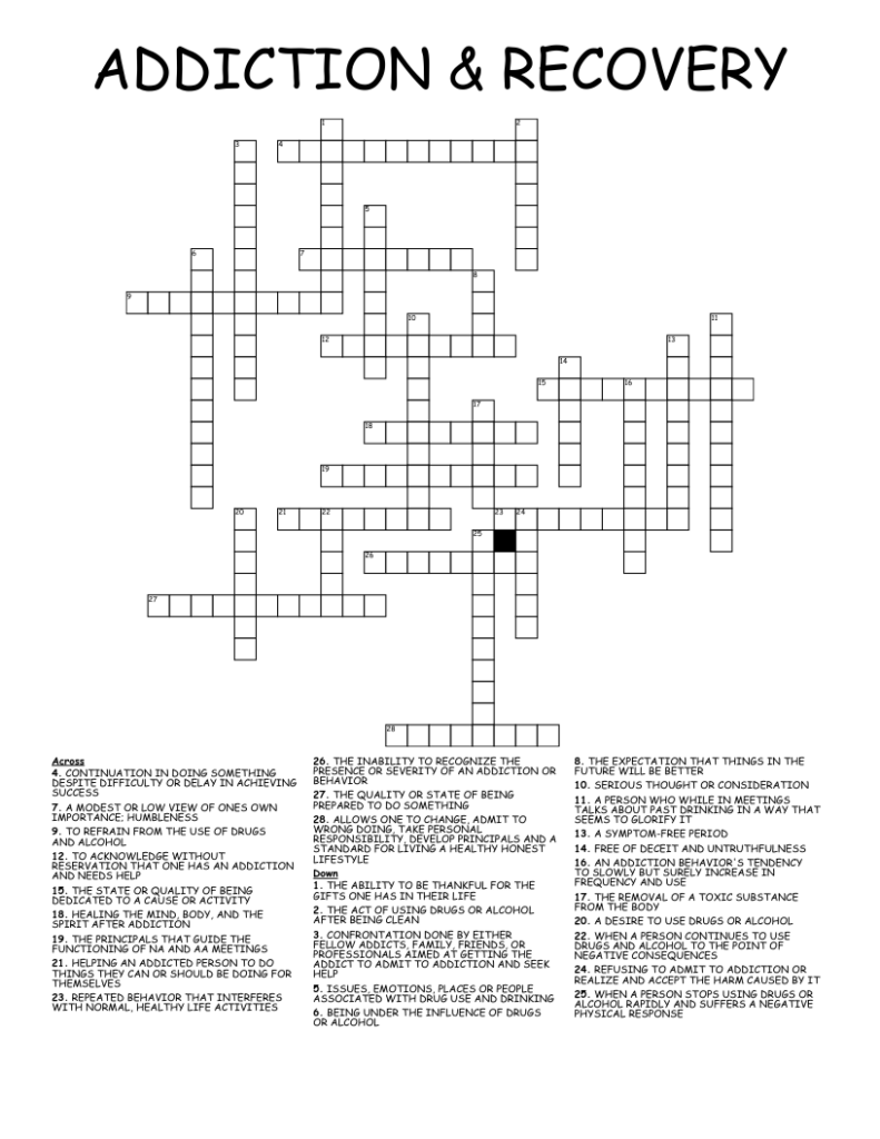 Recovery Crossword Puzzles Printable Printable Word Searches