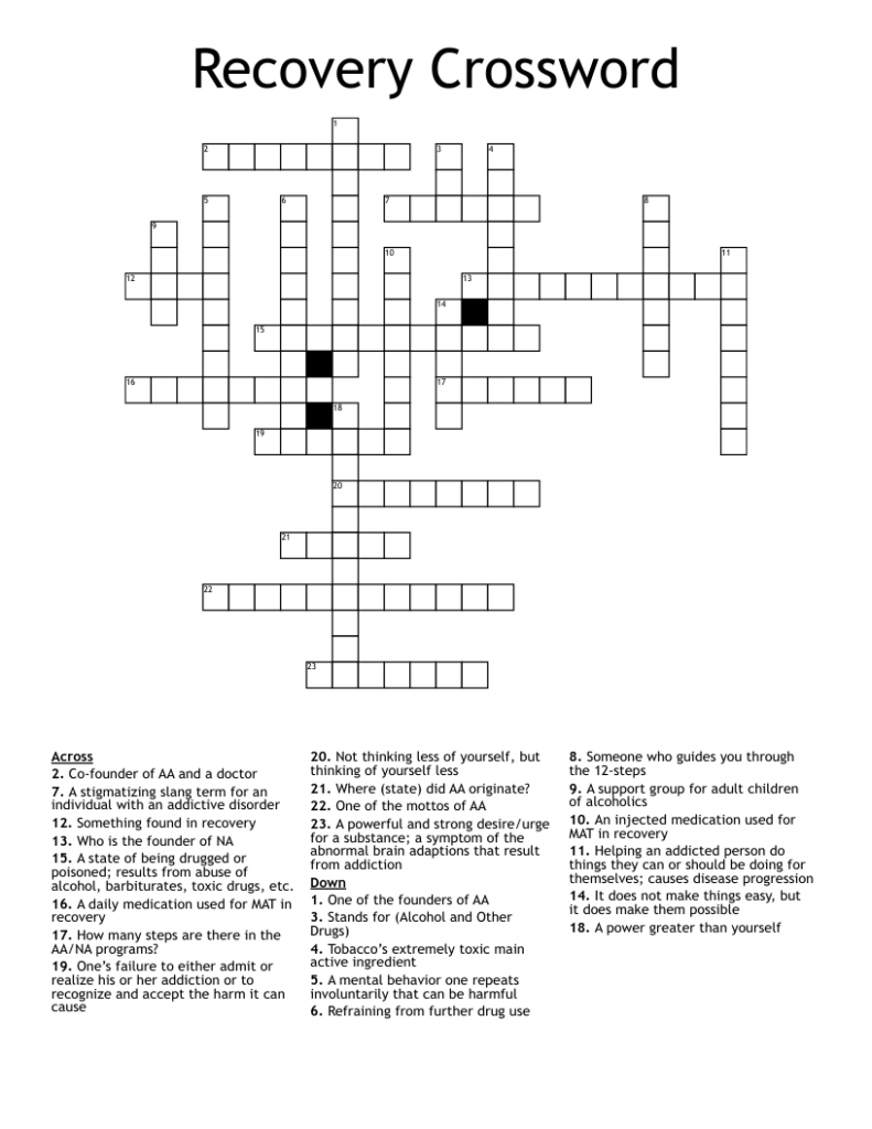 Recovery Crossword Puzzles Printable Printable Word Searches