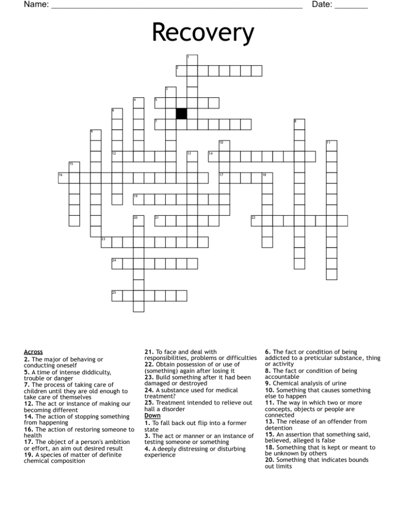 Recovery Crossword Puzzles Printable Printable Word Searches