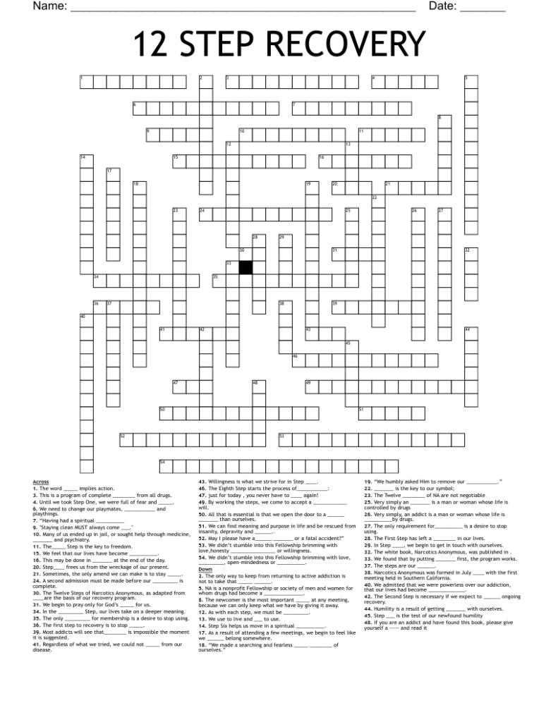 Recovery Crossword Puzzles Printable Printable Word Searches