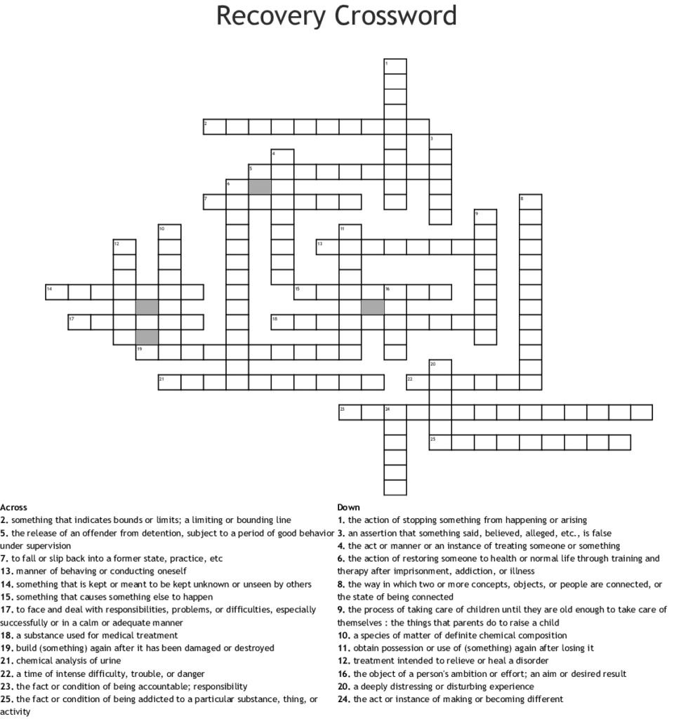 Recovery Crossword Puzzles With Answers Printable James Crossword Puzzles