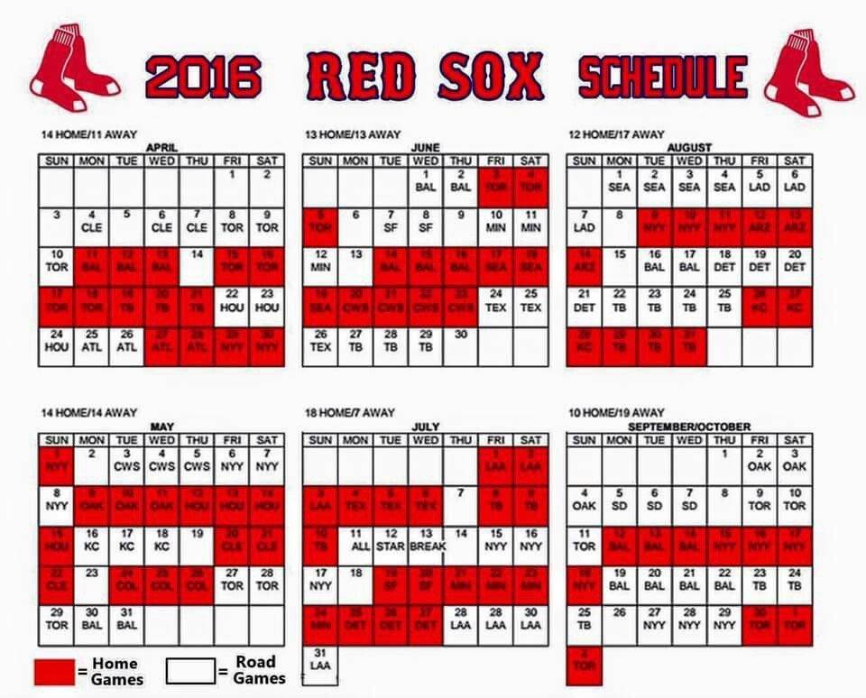 Red Sox Printable Schedule