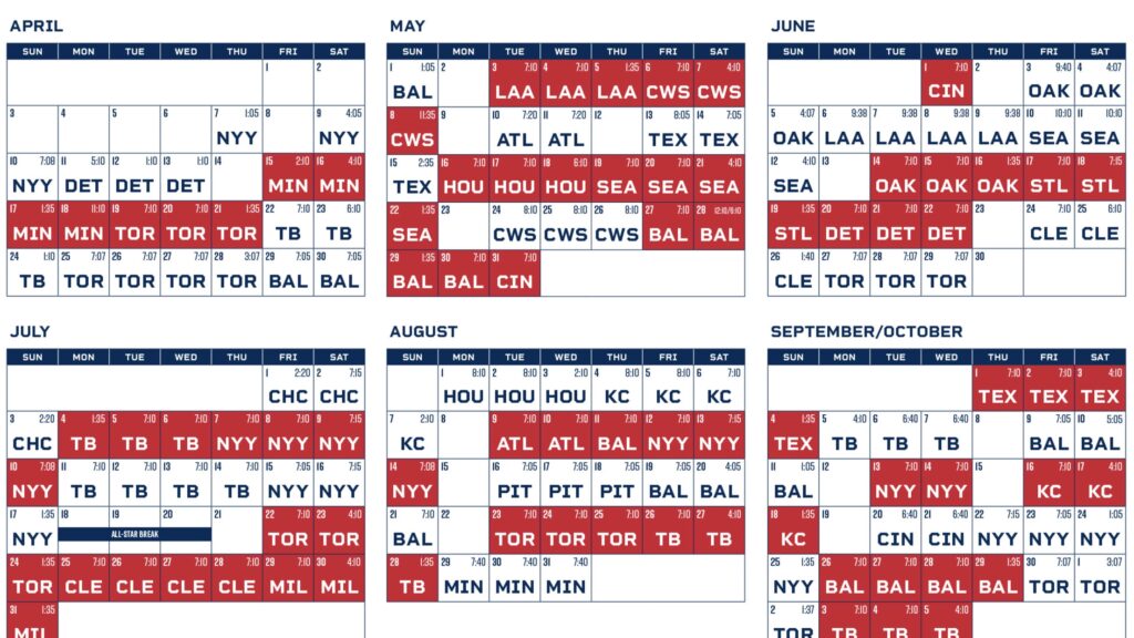 Red Sox Schedule Calendar View Berte Celisse