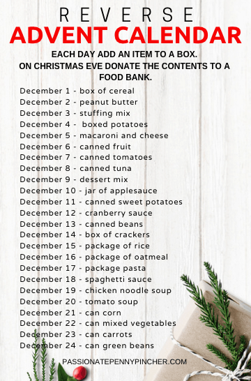 Reverse Advent Calendar For The Food Bank East Shore Unitarian Church