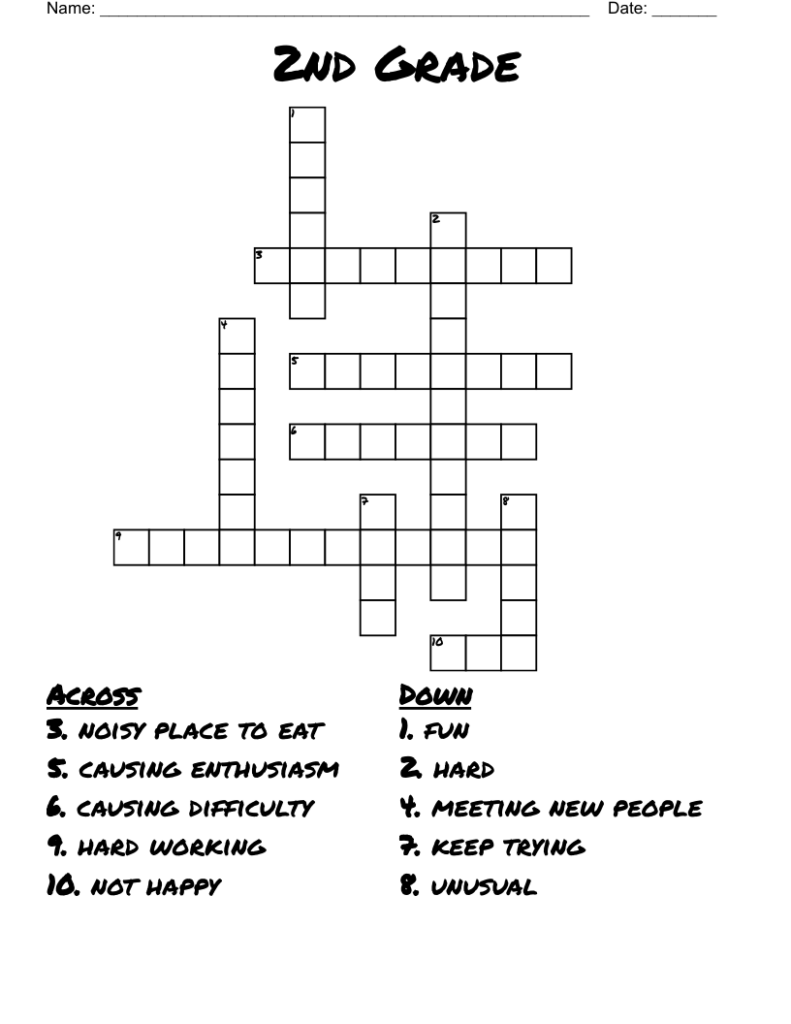 Second Grade Crossword Puzzles