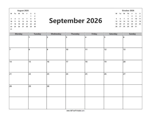 September 2026 Calendar Free Printable