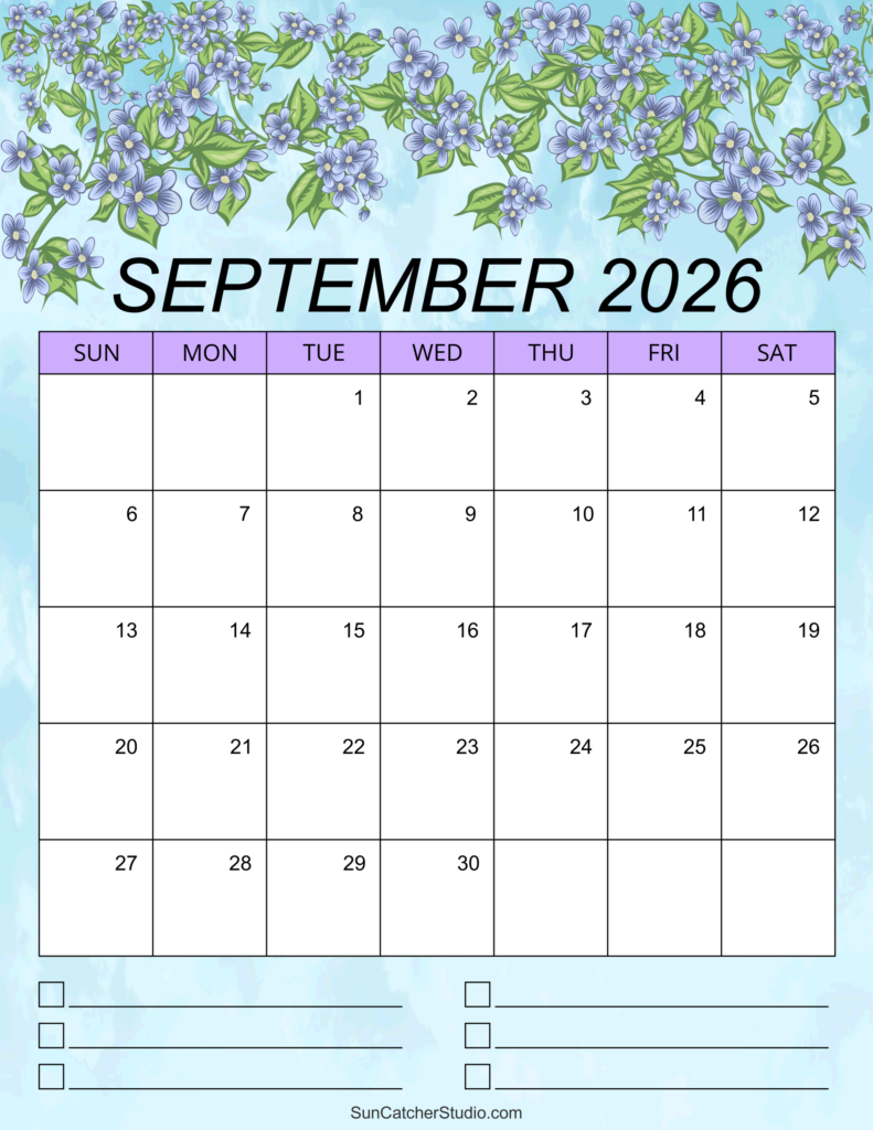 September 2026 Calendar Free Printable DIY Projects Patterns 