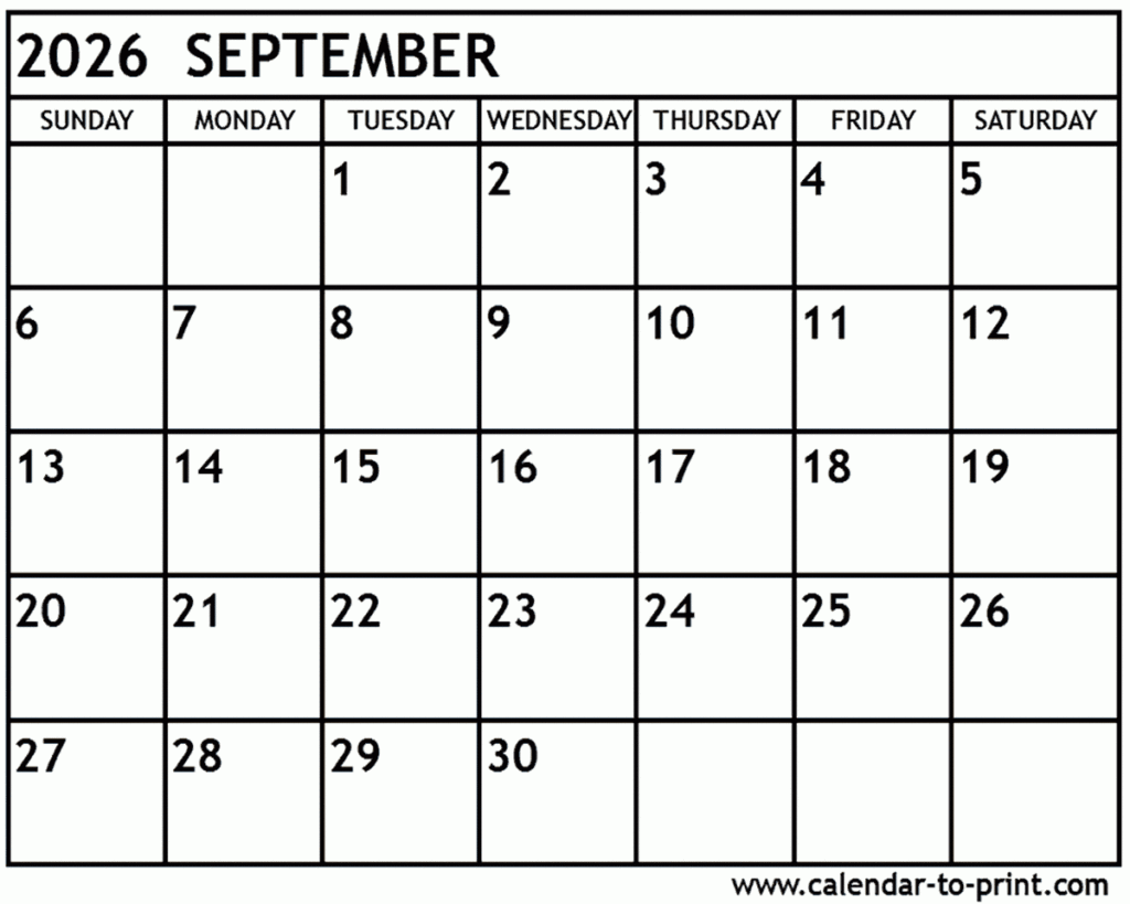 September 2026 Calendar Printable