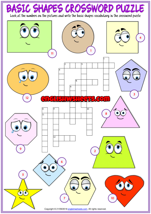 Shapes Esl Printable Crossword Puzzle Worksheet For Kids NBKomputer