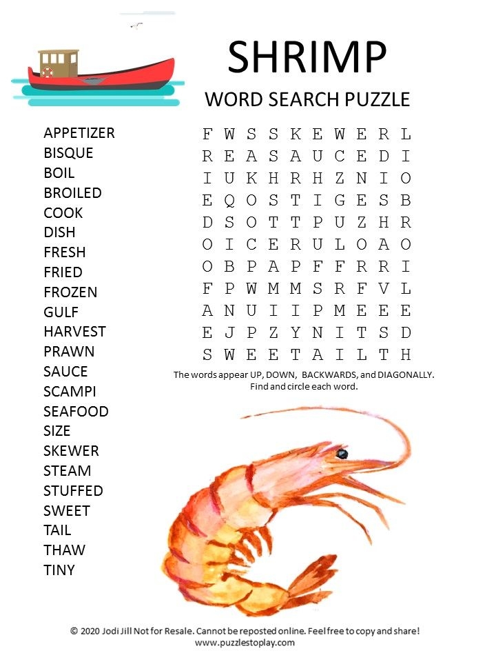 Shrimp Word Search Puzzle Puzzles To Play Word Puzzles For Kids 