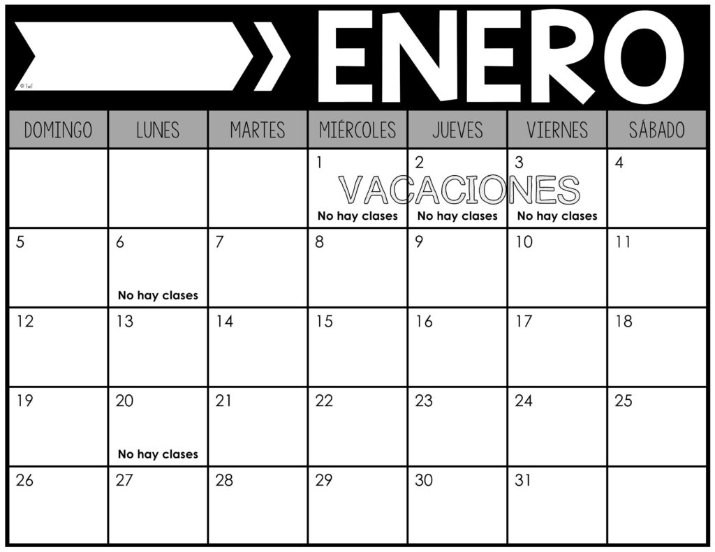 Spanish Calendar Printable