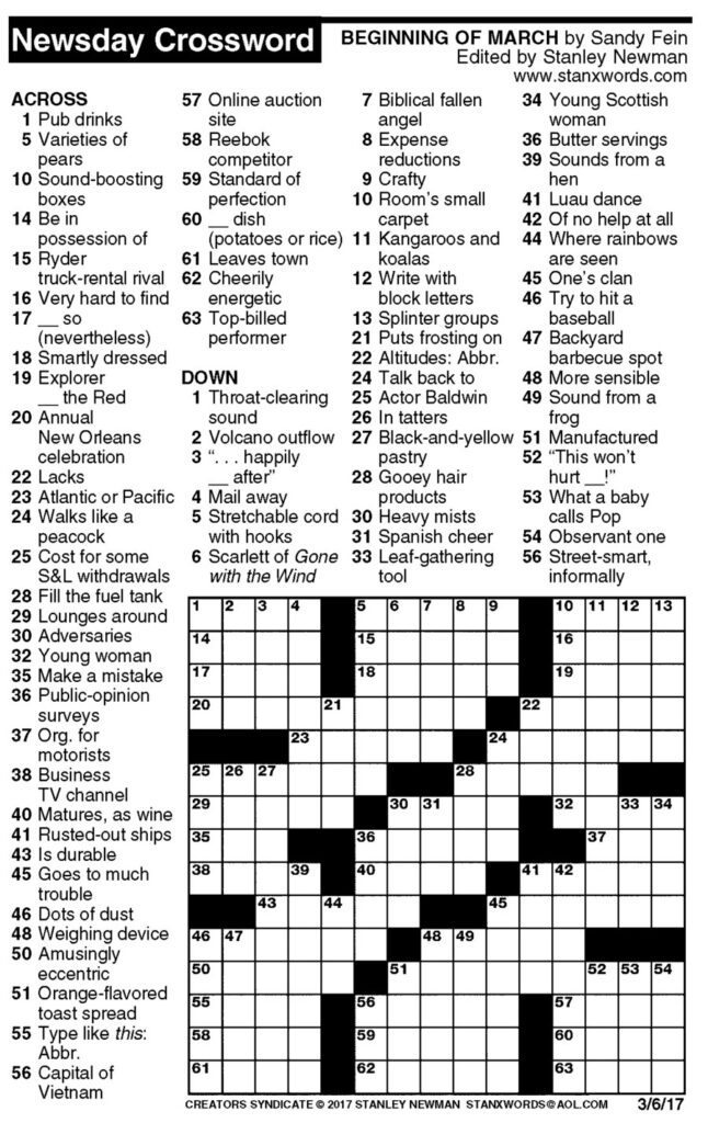 Stan Newman s Easy Crossword Easycrosswordpuzzlesprintable