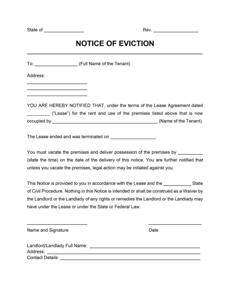 Standard Eviction Notice Template