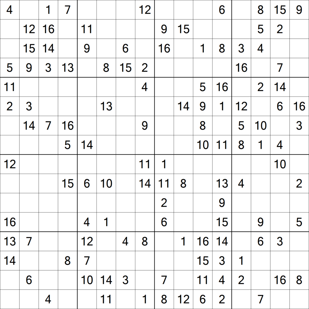 Sudoku 16x16 Printable Printable Word Searches