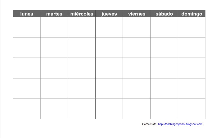 Teaching Espa ol Print A Blank Spanish Calendar