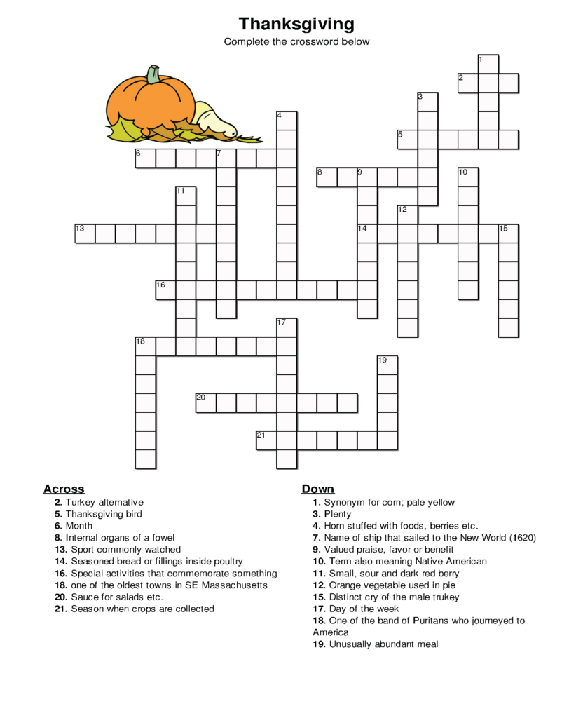 Thanksgiving Printable Crossword Puzzles