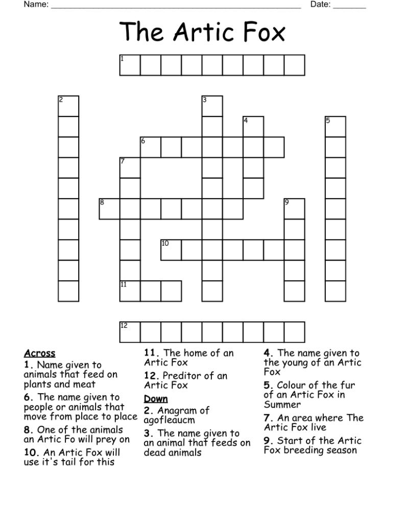 The Artic Fox Crossword WordMint