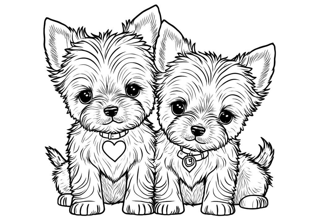 Two Little Puppies Dog Coloring Pages For Kids