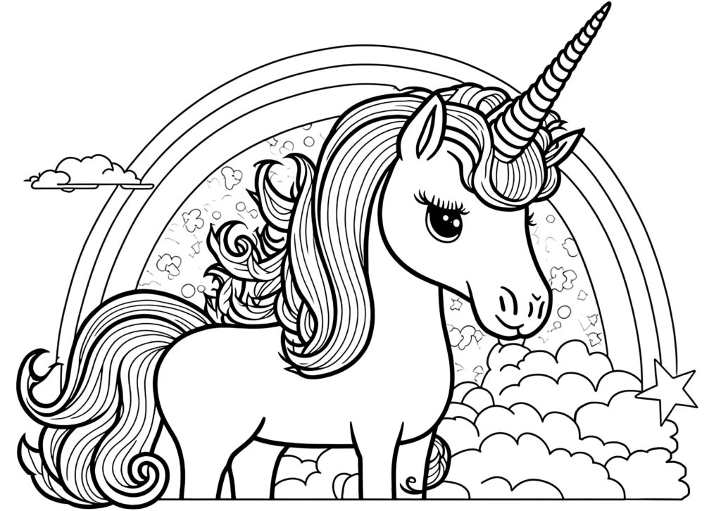 Unicorn And Rainbow Unicorn Coloring Pages For Kids