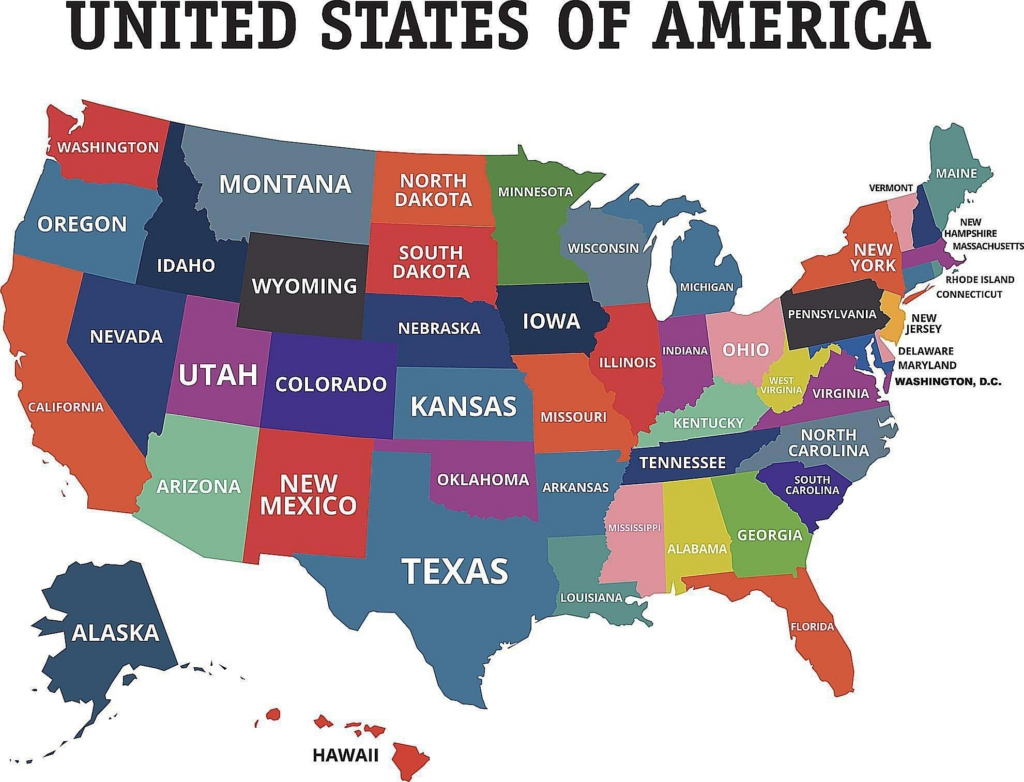 Us Map With States Labeled Printable