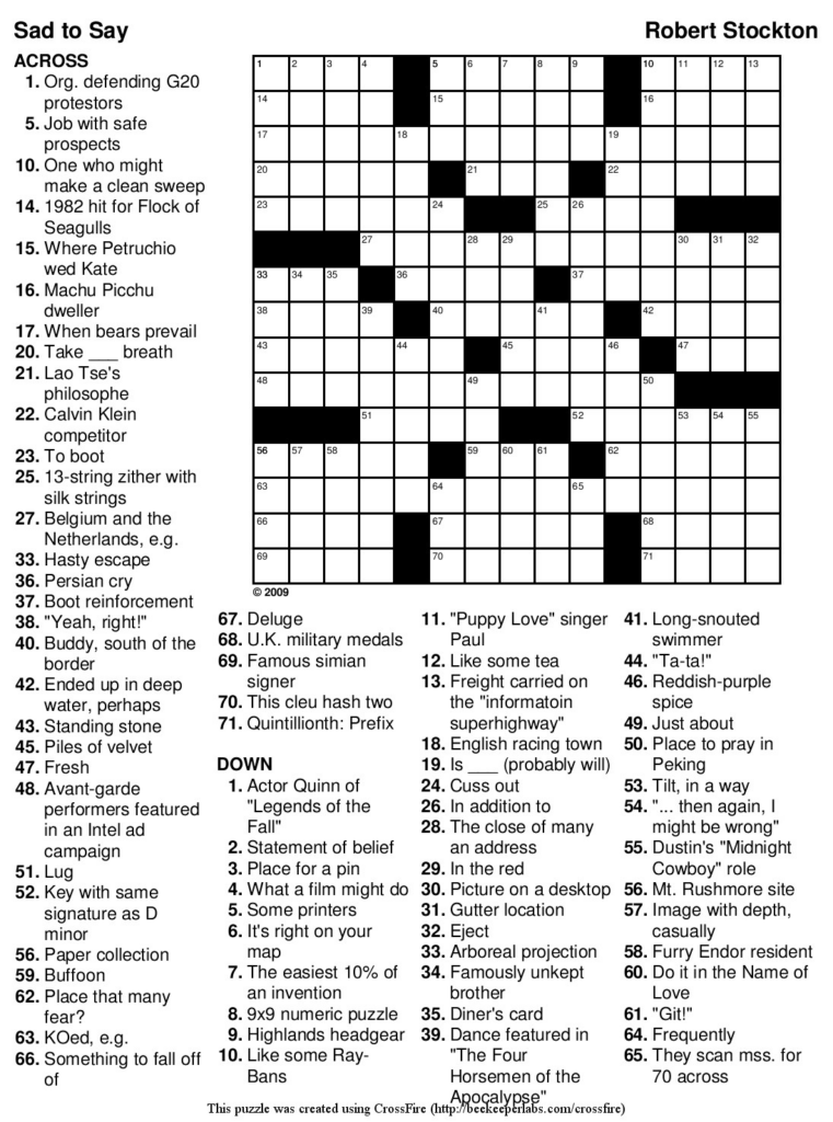 Usa Today Crossword Puzzle Printable