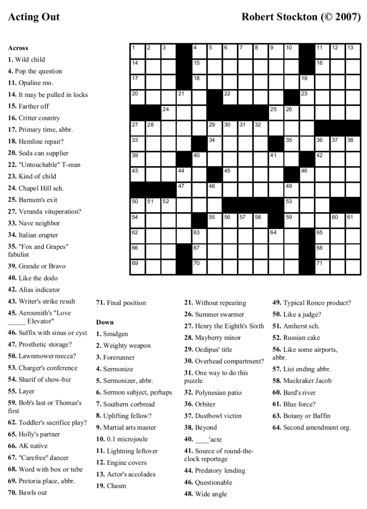 Usa Today Printable Crossword Puzzles