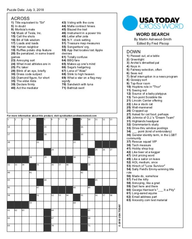 Usa Today Printable Crosswords Printable Vocabulary Flashcards