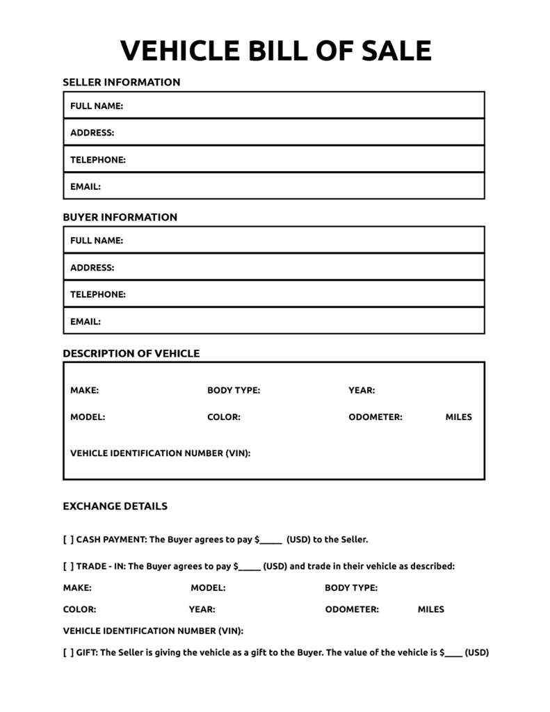 Used Car Free Printable Bill Of Sale Printable Templates Free