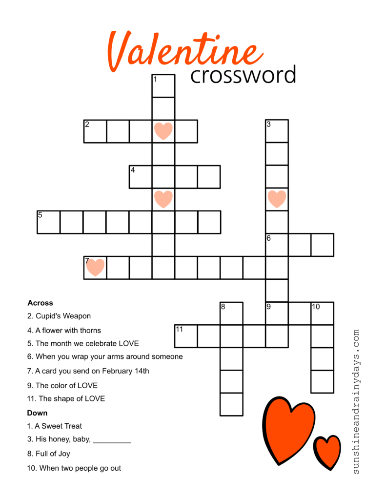 Valentine Crossword Puzzles Printable Printable Word Searches
