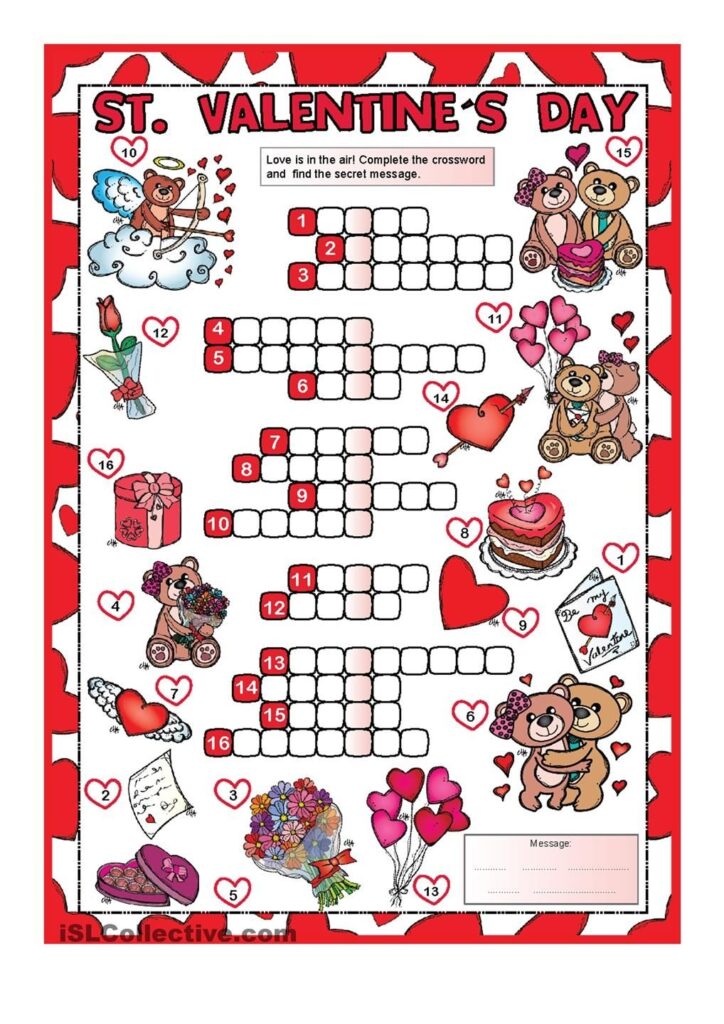 Valentine s Day Crossword Puzzle Free Printable