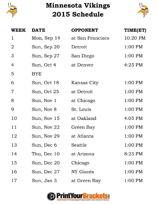 Vikings Printable Schedule