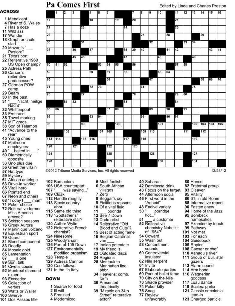 Washington Post Crossword Puzzle Printable