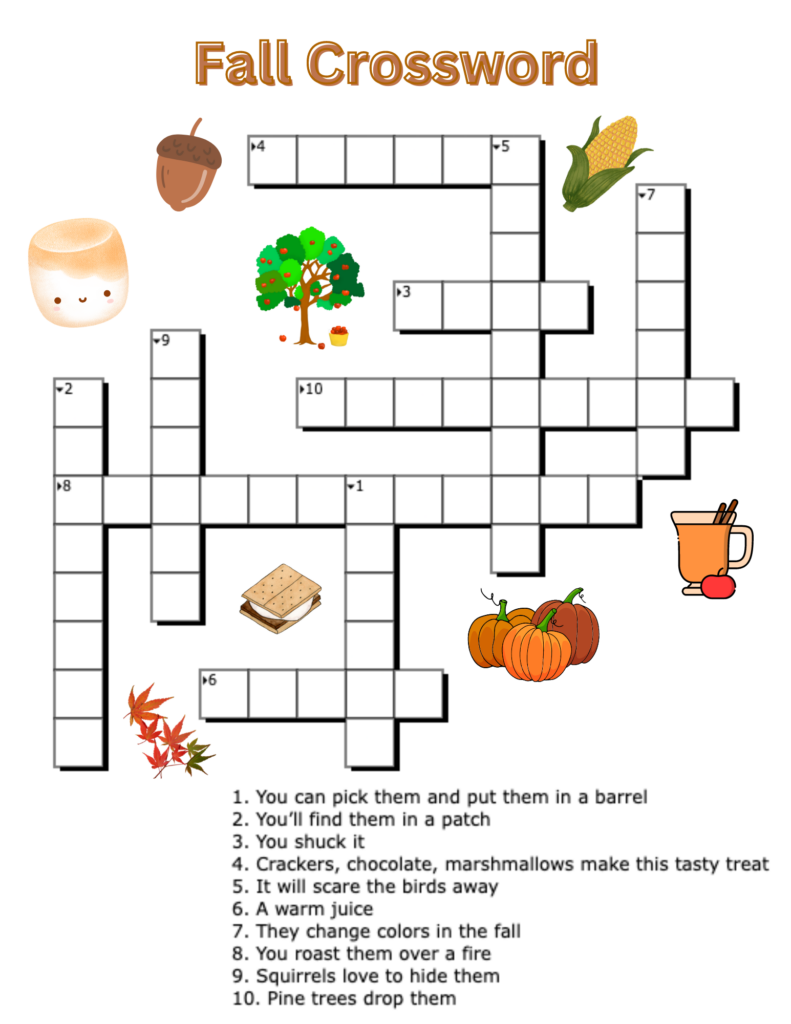 Welcome The Fall Season With A Kids Printable Crossword Puzzle Lit l 