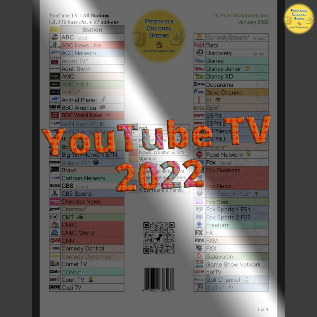 YouTube TV Channel List Printable YTTV Lineup Free PDF Download