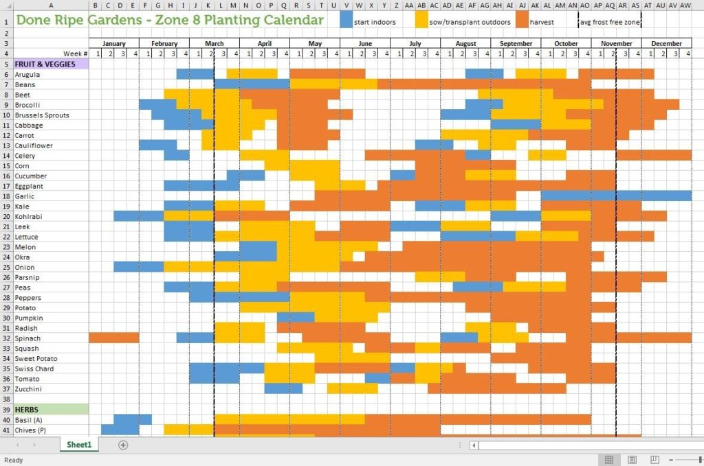 Zone 8B Vegetable Planting Calendar