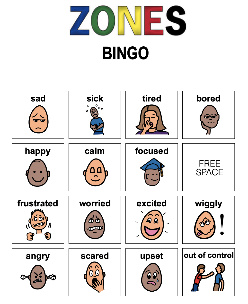 Zones Of Regulation Free Printable