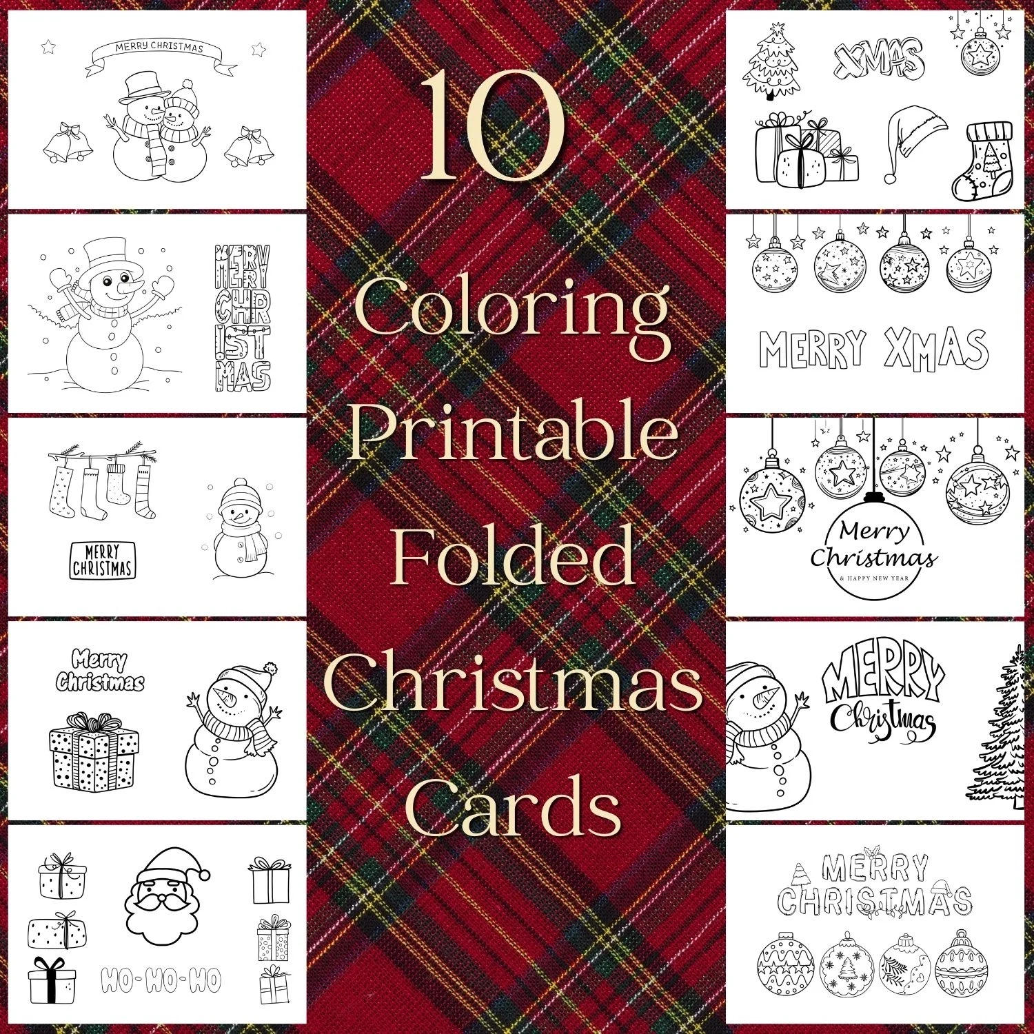 10 Printable Coloring Folded Christmas Cards Christmas Greeting Cards For Childs Hollidays Card Print Xmas Coloring Cards Payhip