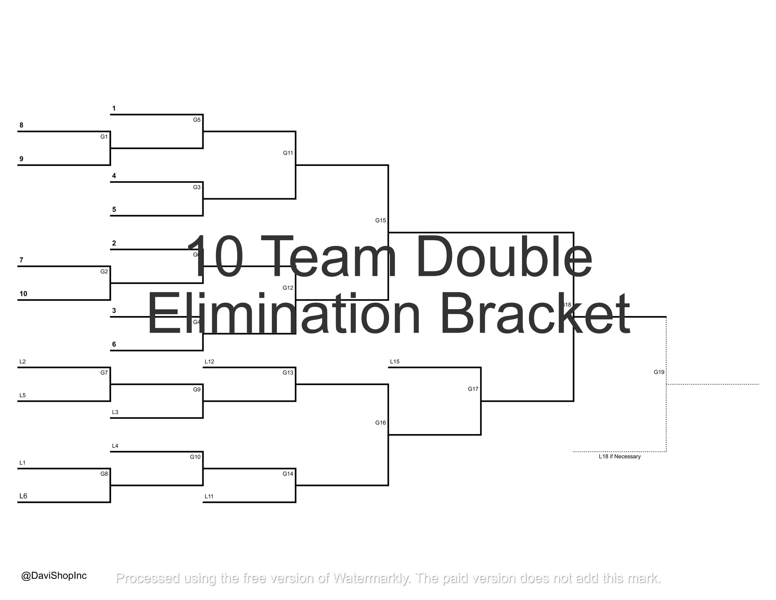 10 team Single And Double Elimination Playoff Brackets PDF JPG And Hi resolution PNG Etsy Finland
